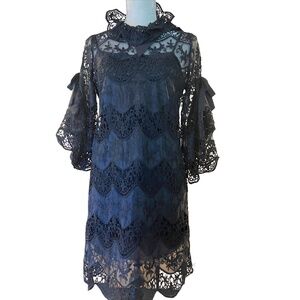 #A280 WHY DRESS Gothic Romance Black Lace Overlay Crochet Dress NWOT S